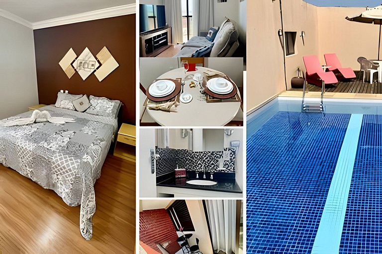 Apto para CASAL, varanda, garagem, piscina e sauna