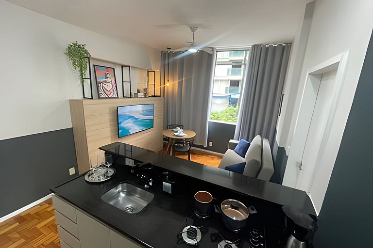 View of Christ and sea 300m from Copacabana beach