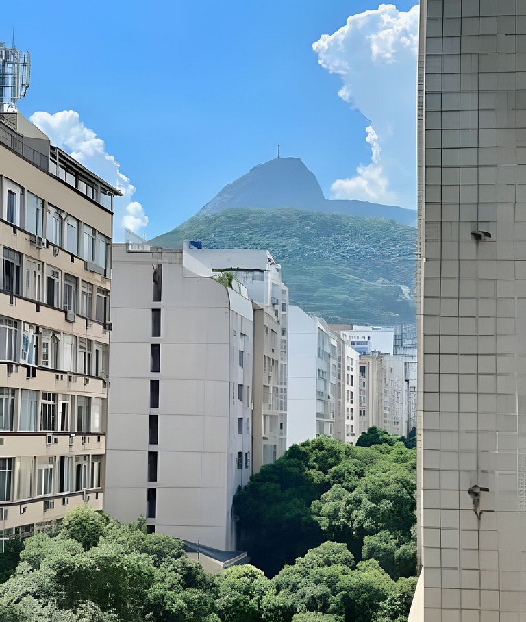 View of Christ and sea 300m from Copacabana beach